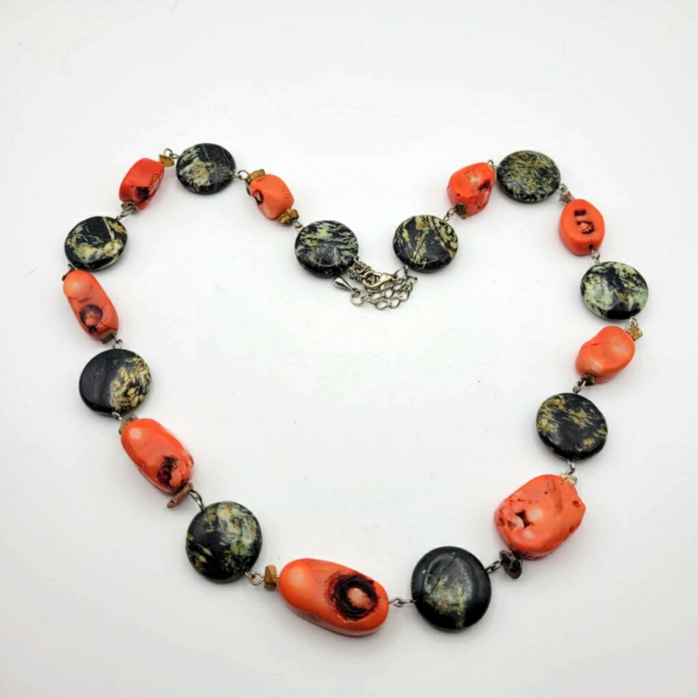 Orange and Black Abstract Rock Necklace